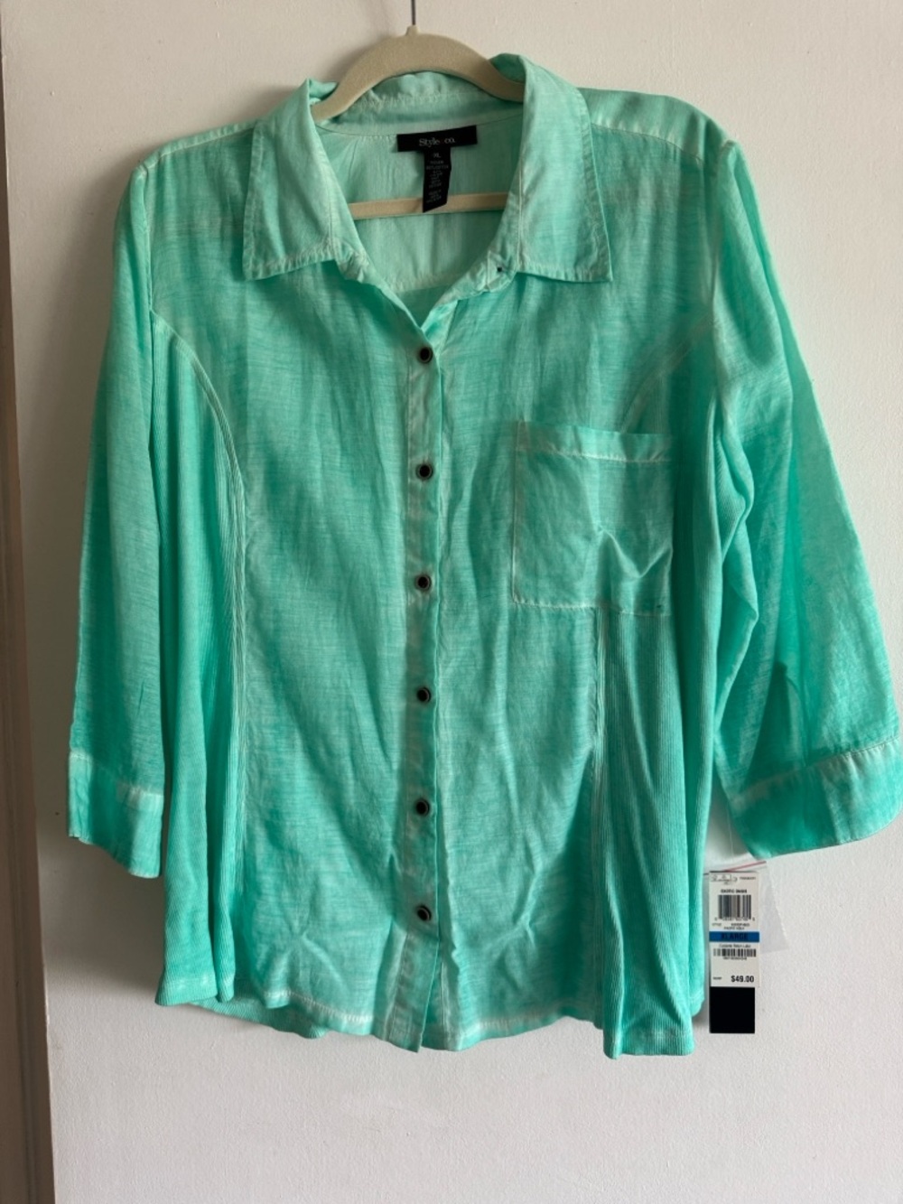 Lightweight Style & Co buttondown camp style shirt vibrant minty-green shade XL